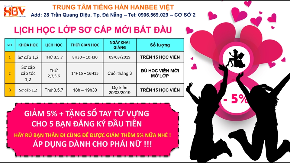 khóa học tiếng hàn tháng 3